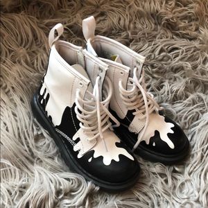 Doc martens boys black white paint splatter boots